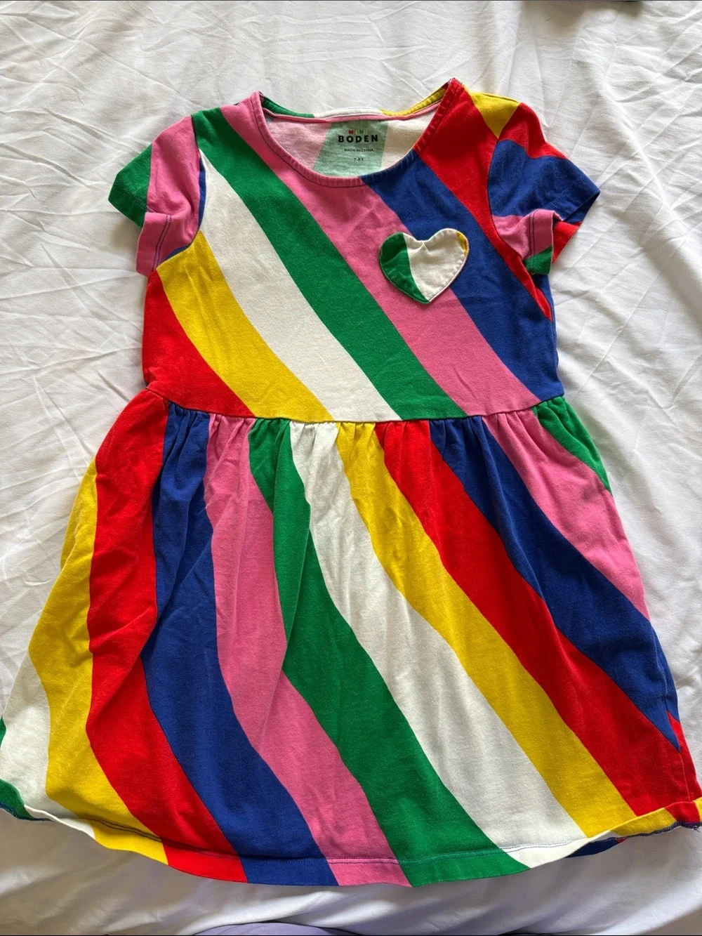 Mini Boden Bundle - Pink Parrot Print & Rainbow Stripe Twin Dresses